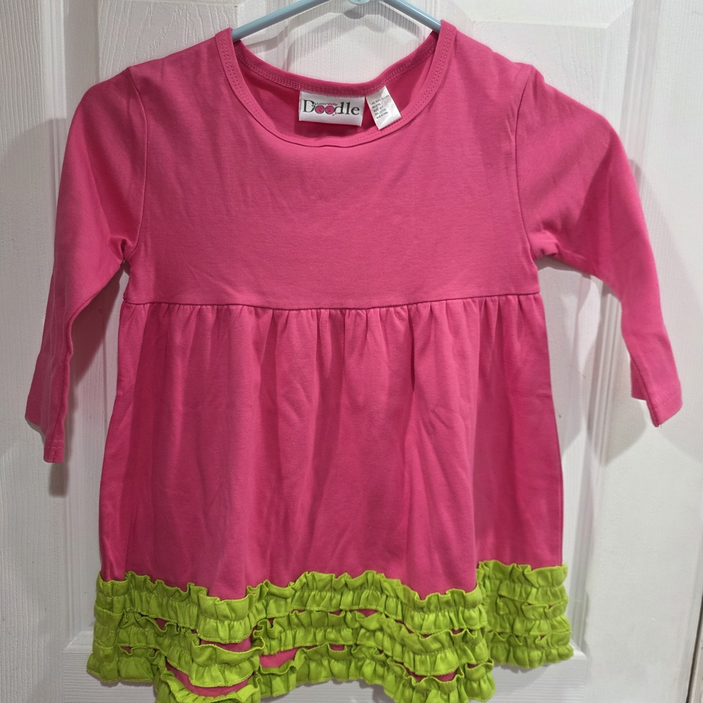 Lolly Wolly Doodle Long Sleeve Pink and Green Dress Style Tunic Top Size 6/7
